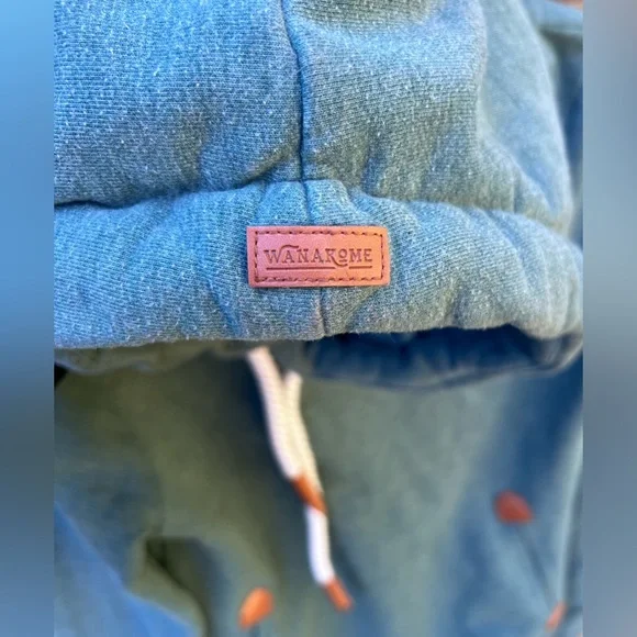 Wanakome Teal Pullover Sweatshirt Cowl Neck Brown Accents Rope Drawstring Pocket - Picture 7 of 8